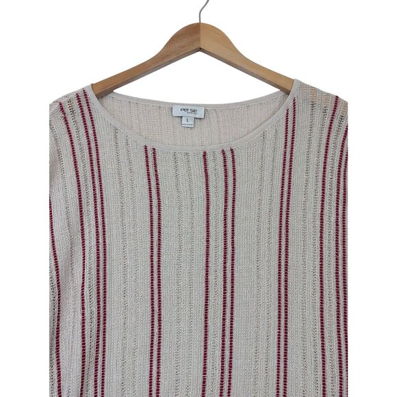 Per Se Carlisle Open Knit Top Womens L Beige Red Short Sleeve Career Casual - Picture 3 of 10